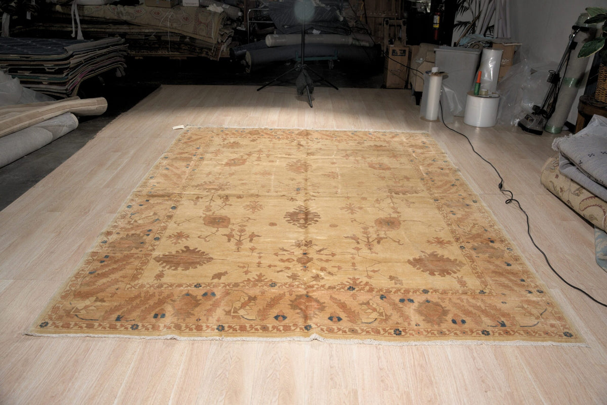 Peshawar Hand Knotted Wool Rug, Gold and Rust Oushak Design