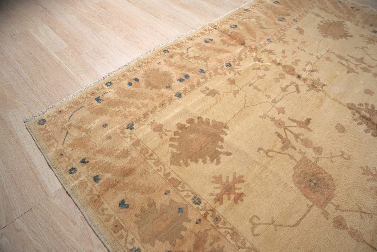 Peshawar Hand Knotted Wool Rug, Gold and Rust Oushak Design