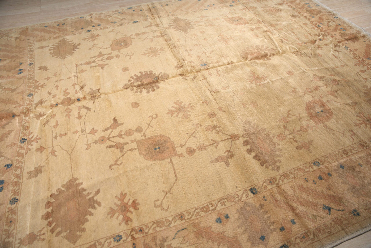 Peshawar Hand Knotted Wool Rug, Gold and Rust Oushak Design