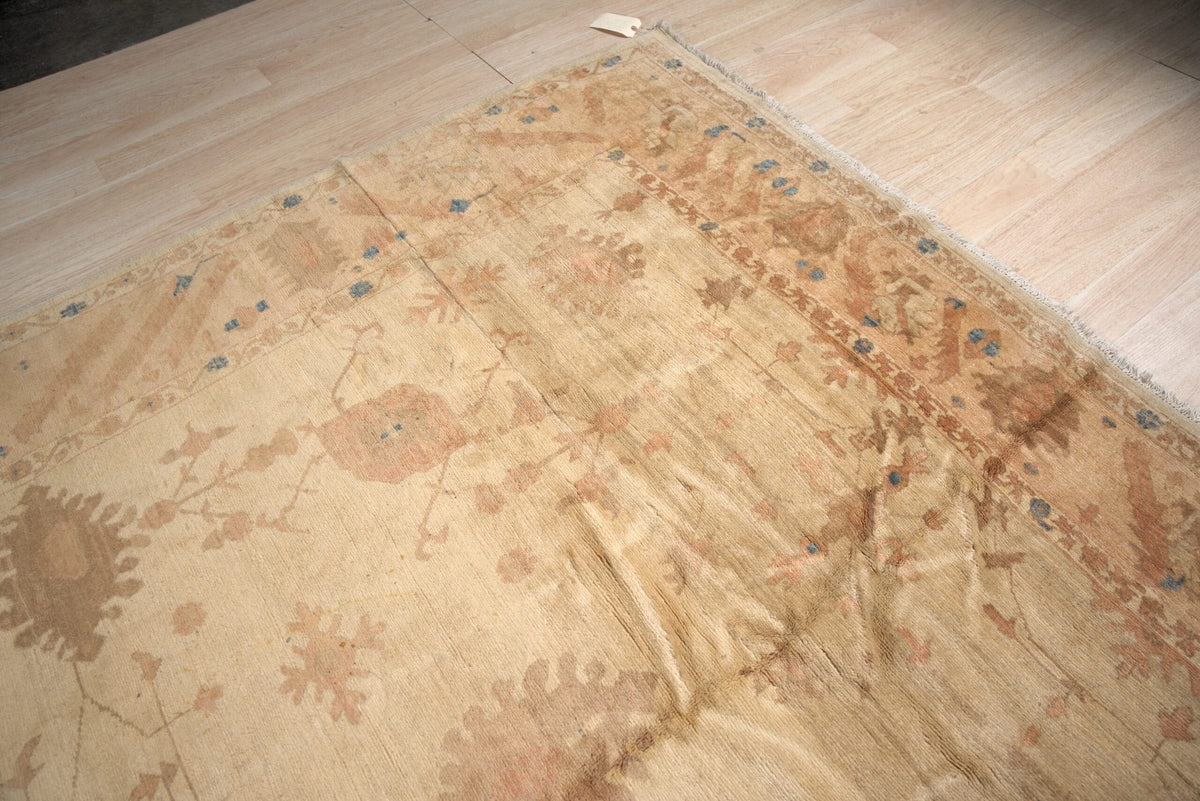 Peshawar Hand Knotted Wool Rug, Gold and Rust Oushak Design