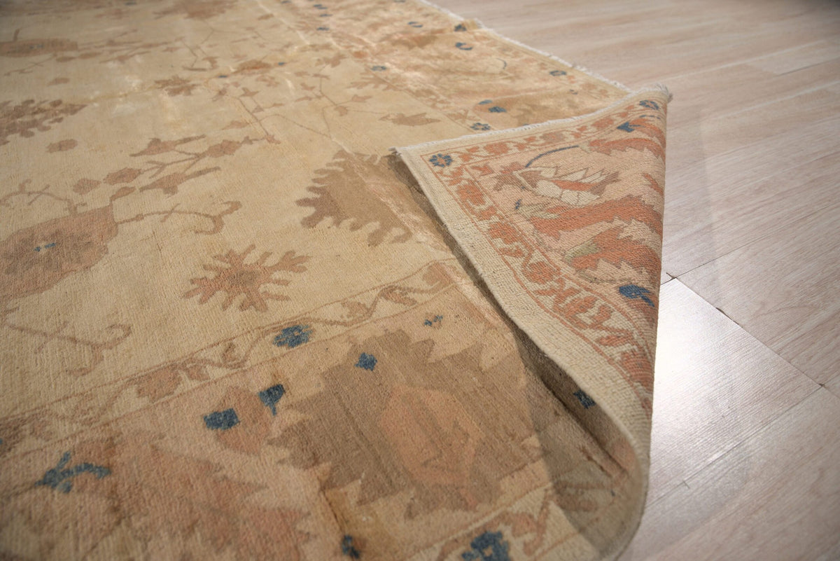 Peshawar Hand Knotted Wool Rug, Gold and Rust Oushak Design