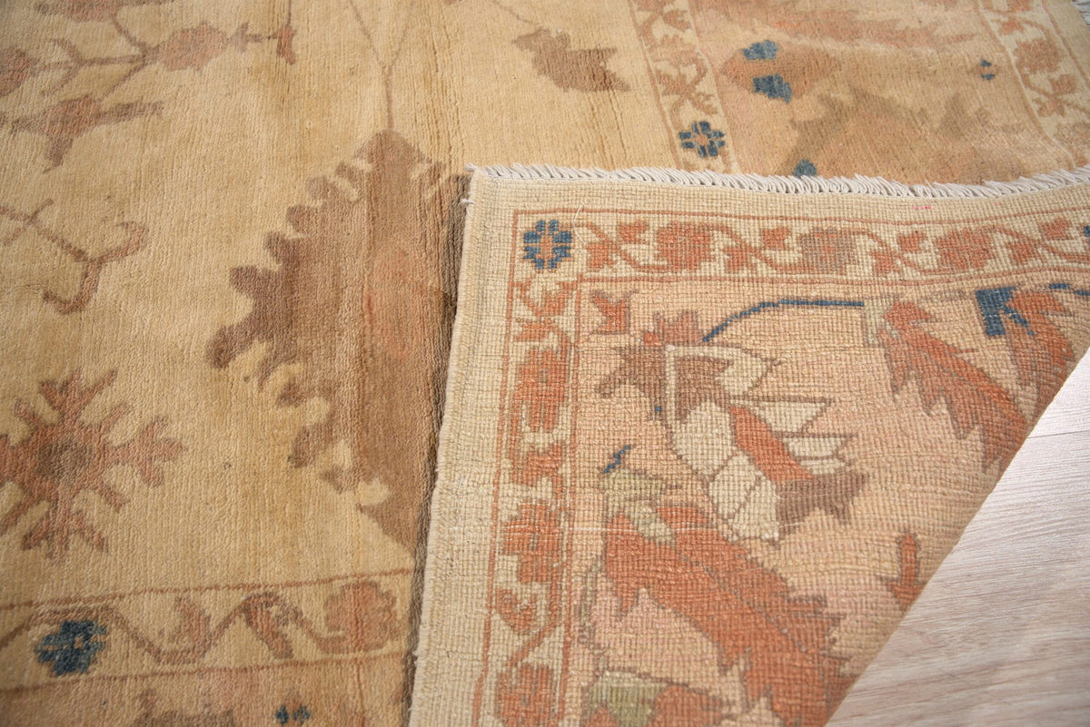 Peshawar Hand Knotted Wool Rug, Gold and Rust Oushak Design