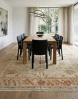 Peshawar Hand Knotted Wool Rug, Gold and Rust Oushak Design styled in a dining room