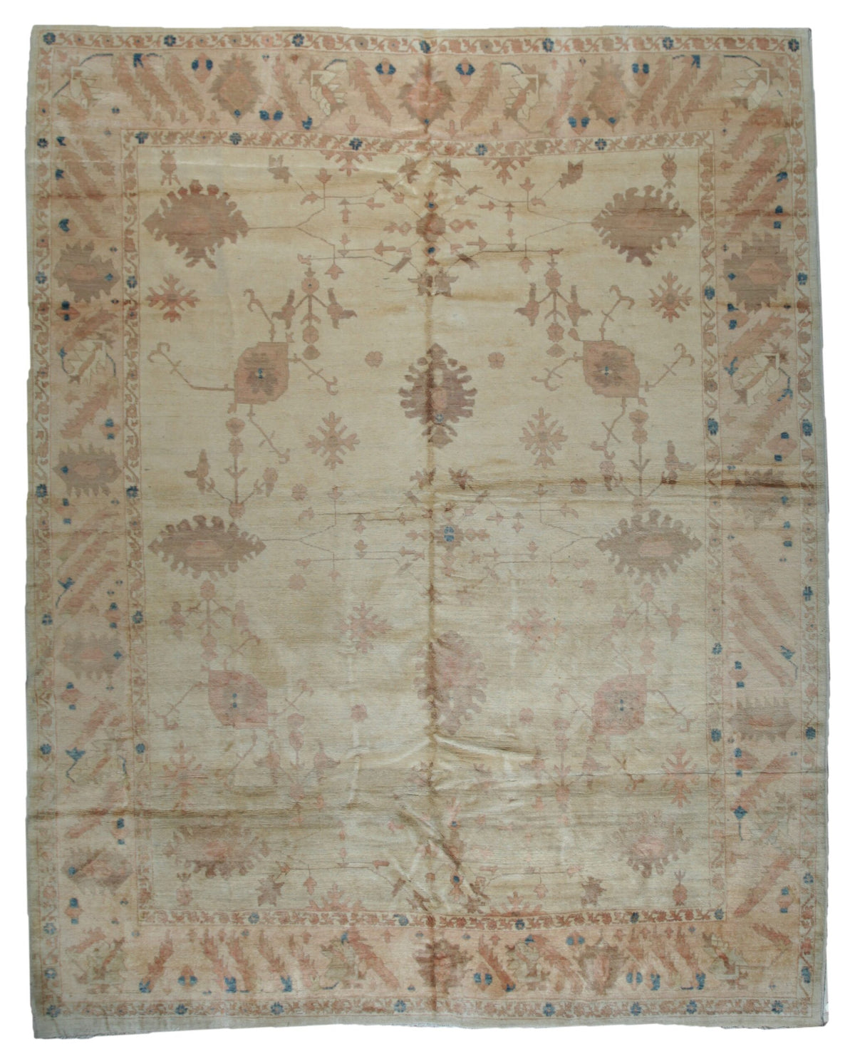 Peshawar Hand Knotted Wool Rug, Gold and Rust Oushak Design