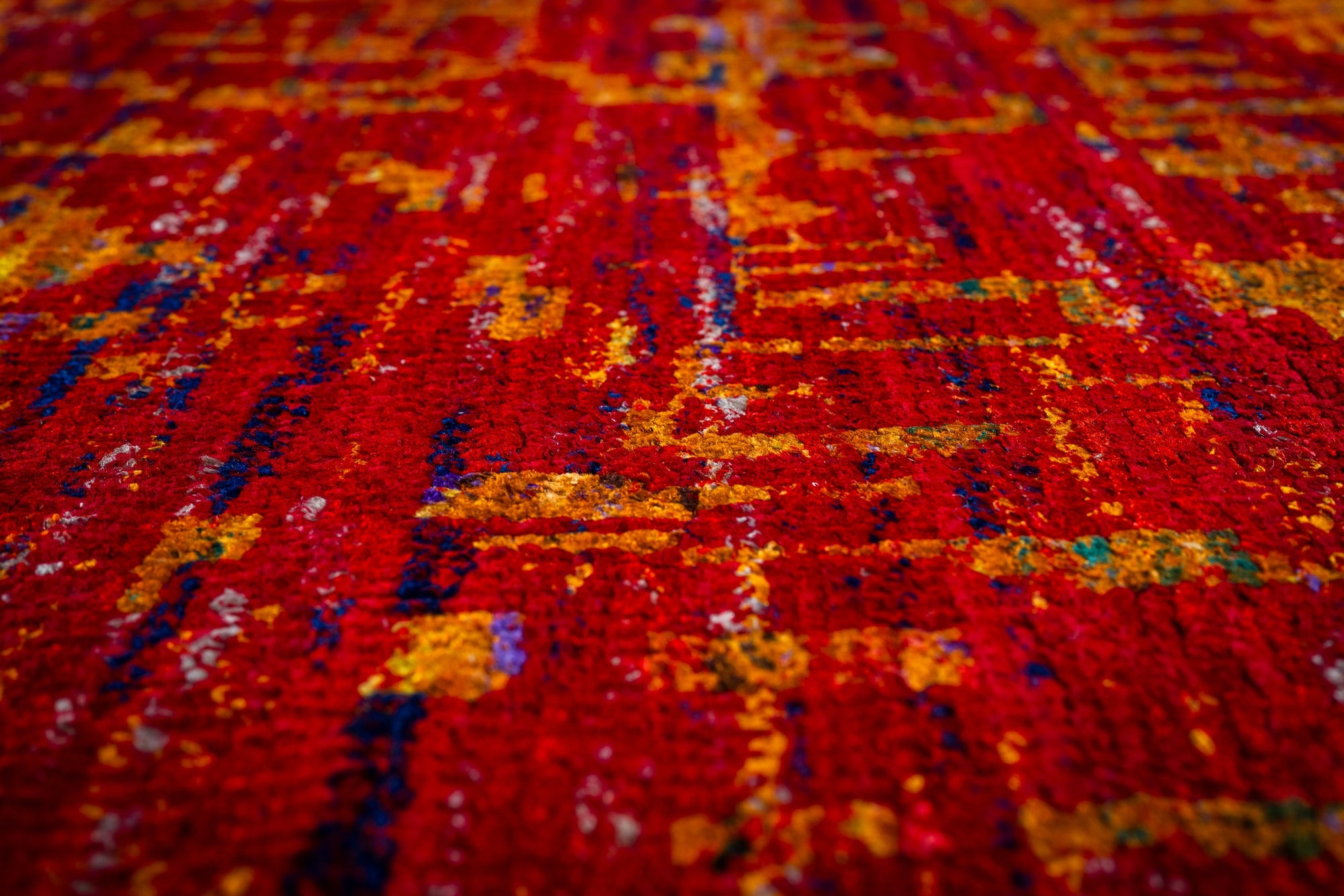Sari-silk red abstract Anand rug pile texture macro