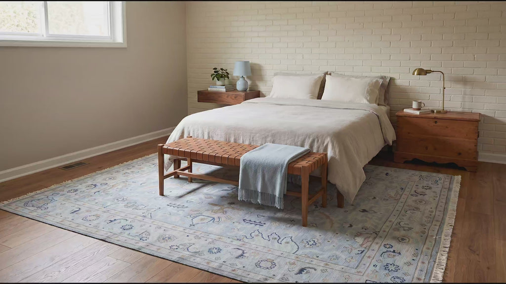 Captivating Timeless Light Blue Hand Knotted Wool Rug room scenes video