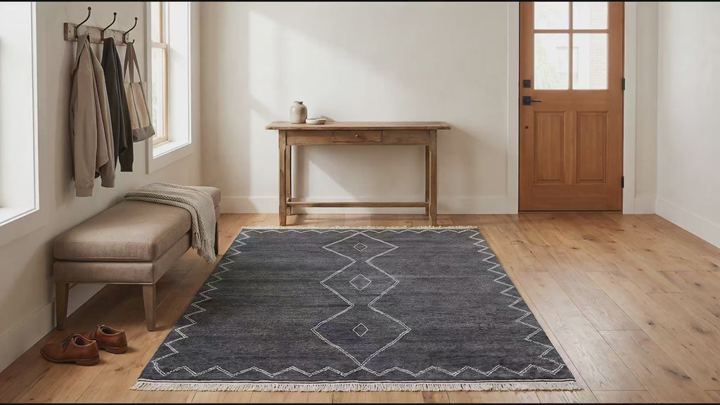 Talia Moroccan Charcoal Hand Knotted Wool Rug room scenes video