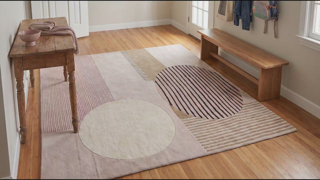 Bespoke Versatile Pink and Gray Hand Tufted Wool Rug room scenes video
