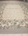 Vintage Aubusson Flat Weave Rug, Grey Grapevine Trellis, detail video