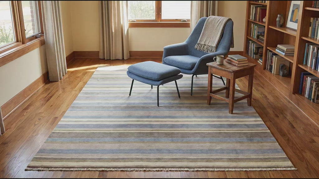 Ella Rustic Brown and Blue Handmade Wool Rug room scenes video