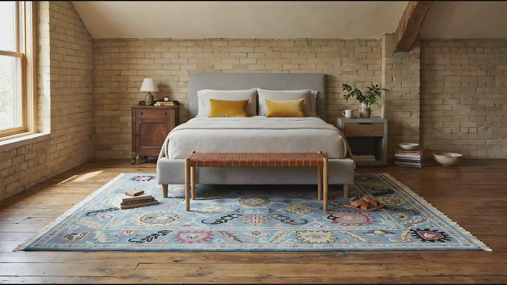 Tessa Laine Blue Hand Knotted Wool Rug room scenes video