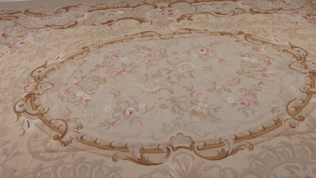 Vintage Aubusson flat weave rug, detail video