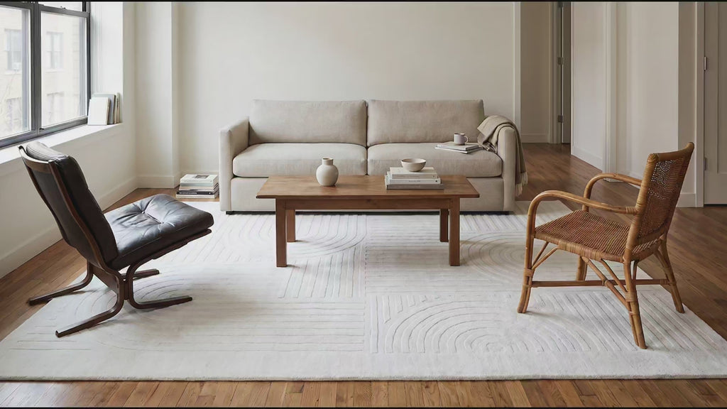 Handcrafted Artisan Ivory Hand Tufted Wool Rug room scenes video