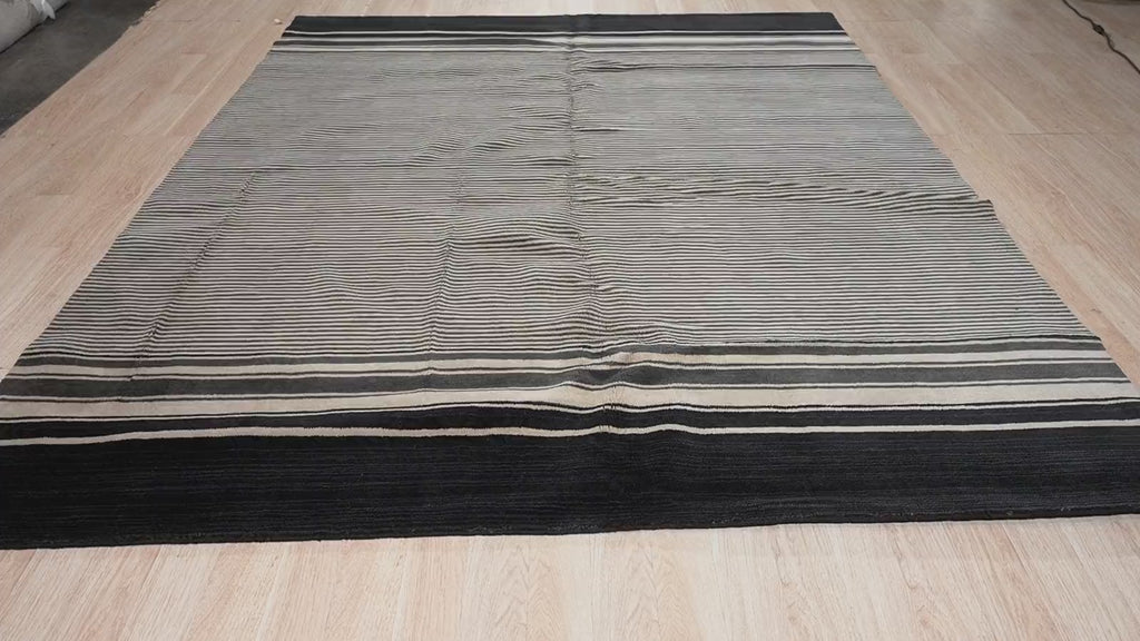 Black and Beige Stripe Handmade Wool Rug, detail video