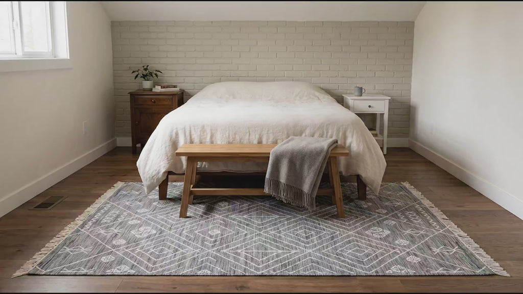 Luxurious Kilim Charcoal Handmade Wool Rug room scenes video