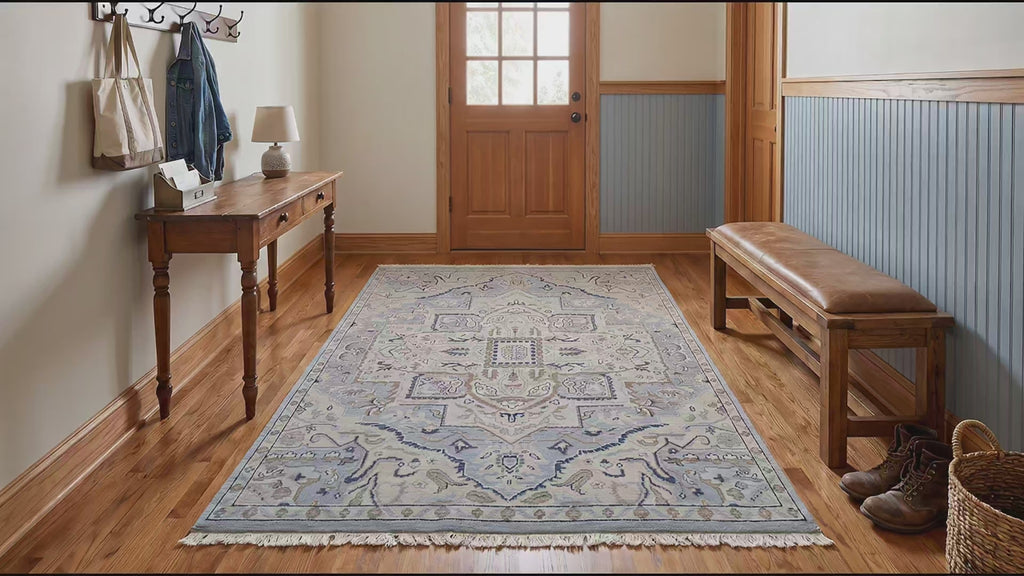 Unique Comfortable Blue Hand Knotted Wool Rug room scenes video