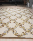 Vintage Aubusson Flat Weave Rug, Ivory Grapevine Lattice, detail video