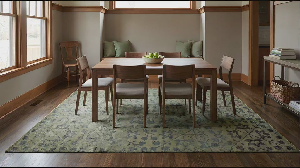 Unique Cozy Green Hand Knotted Wool Rug room scenes video