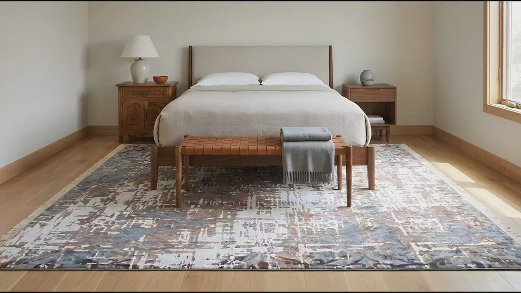 Charming Modern Ivory and Copper Hand Knotted Wool Rug room scenes video