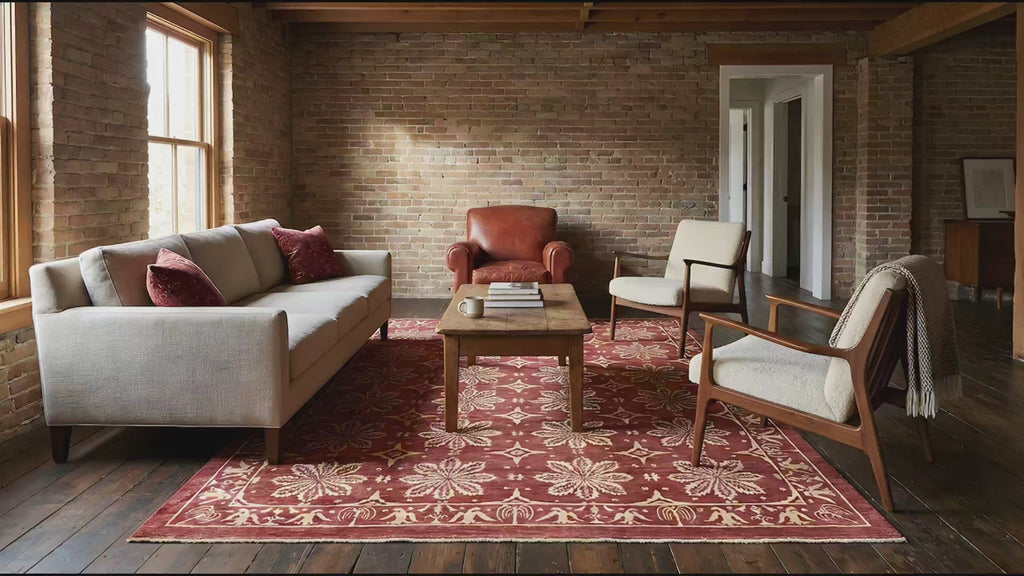 Majestic Artisan Red Hand Knotted Afghan Wool Rug room scenes video