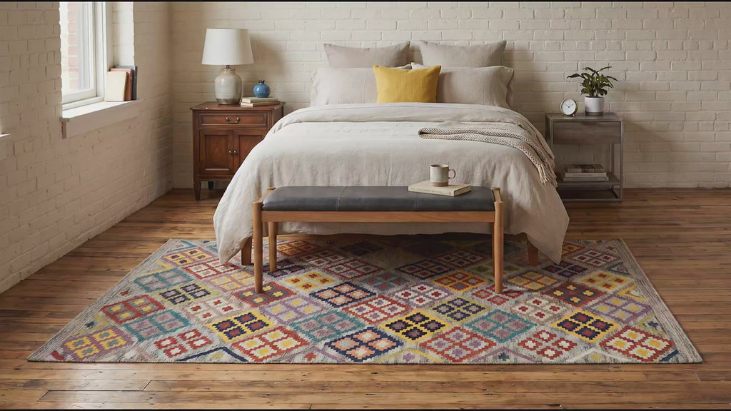 Nadia Kilim Multicolor Flatweave Wool Rug room scenes video