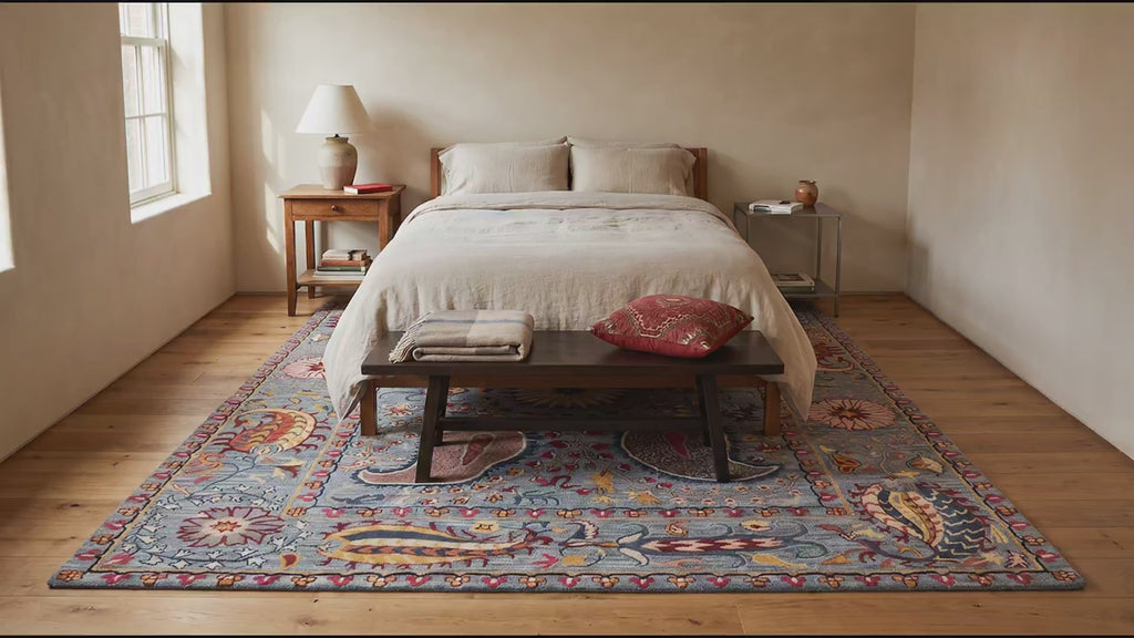 Maya Timeless Blue Hand Tufted Wool Rug room scenes video