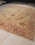 Peshawar Hand Knotted Wool Rug, Gold and Rust Oushak Design, detail video