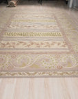 Vintage Aubusson Flat Weave Rug, Lilac Grey Fern and Vine Stripe, detail video