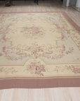 Vintage Aubusson Flat Weave Rug, Pastel Rose Bouquet, detail video