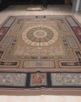 Vintage Aubusson Flat Weave Rug, Neoclassical Compass Medallion, detail video