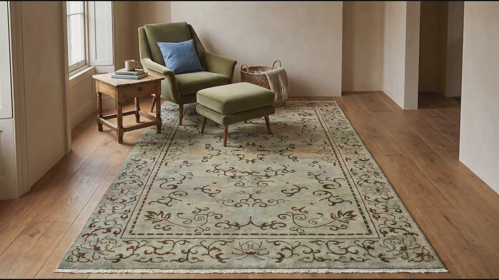 Elena Rustic Green Hand Knotted Wool Rug room scenes video