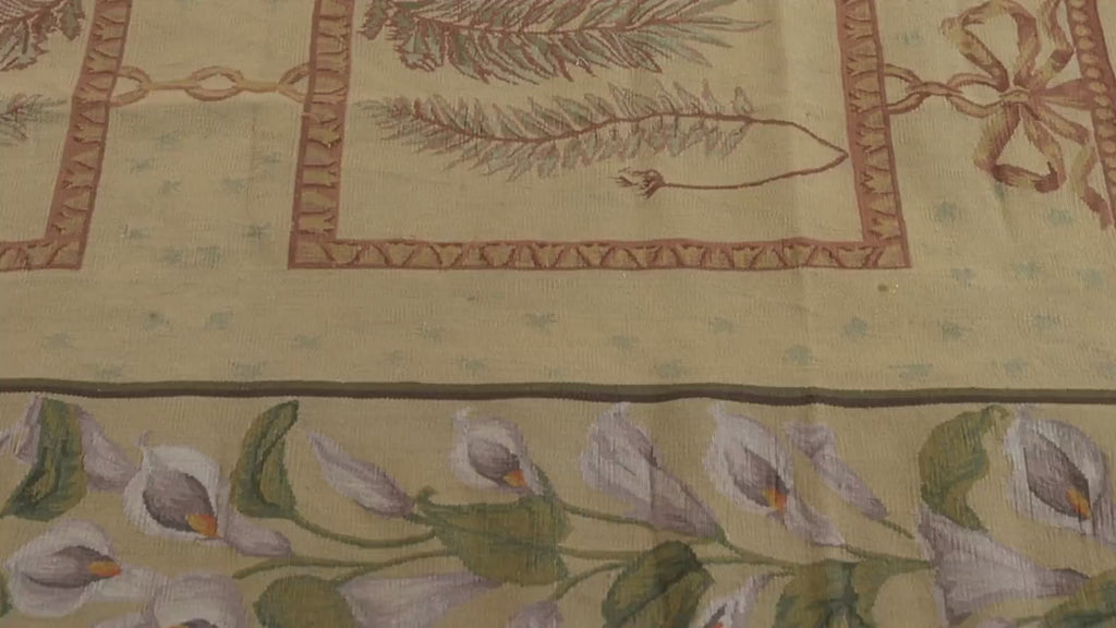 Vintage Aubusson flat weave rug, detail video