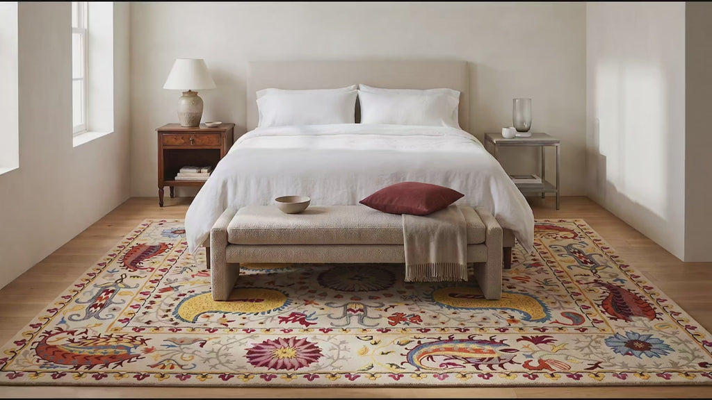 Chic Delicate Ivory Hand Tufted Wool Rug room scenes video