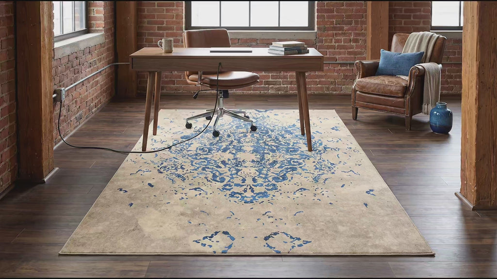 Modern Classic Blue Machine Made Rug room scenes video