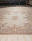 Vintage Aubusson Flat Weave Rug, Beige Rose Bouquet, detail video