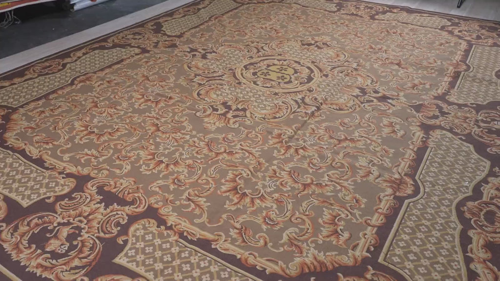 Vintage Aubusson flat weave rug, detail video