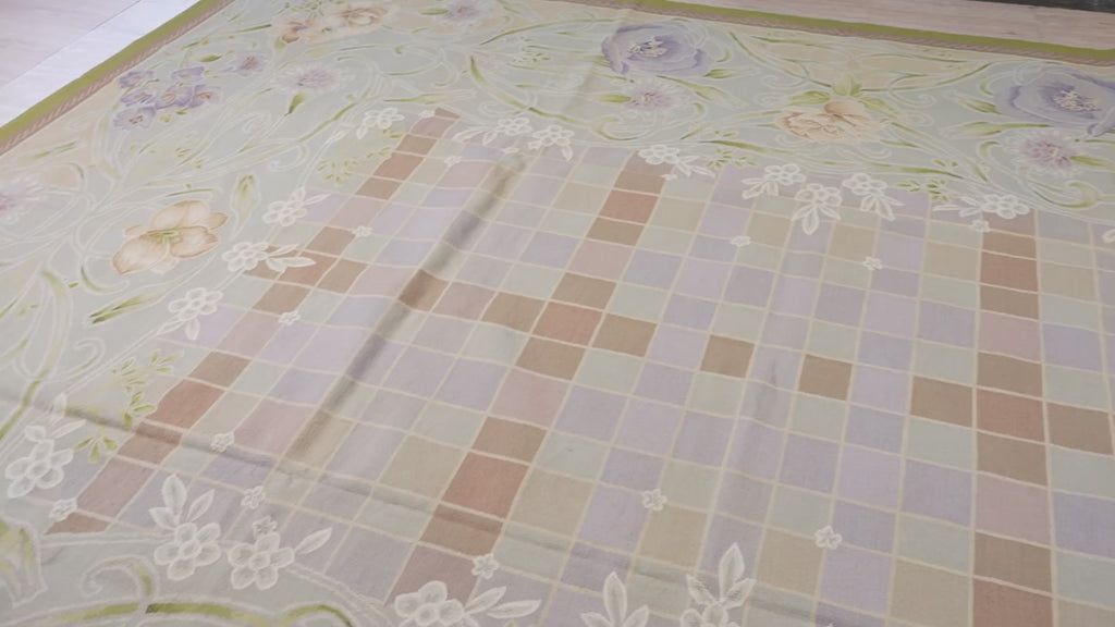 Vintage Aubusson flat weave rug, detail video