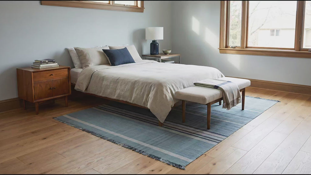 Opulent Majestic Blue Flatweave Wool Rug room scenes video