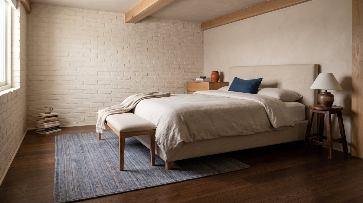 Radiant Chic Multicolor Handmade Wool Rug in a bedroom