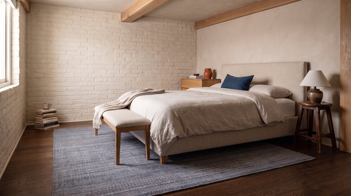Radiant Chic Multicolor Handmade Wool Rug in a bedroom