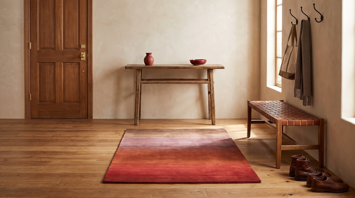 Rhea Unique Multicolor Handmade Wool Rug in a entryway