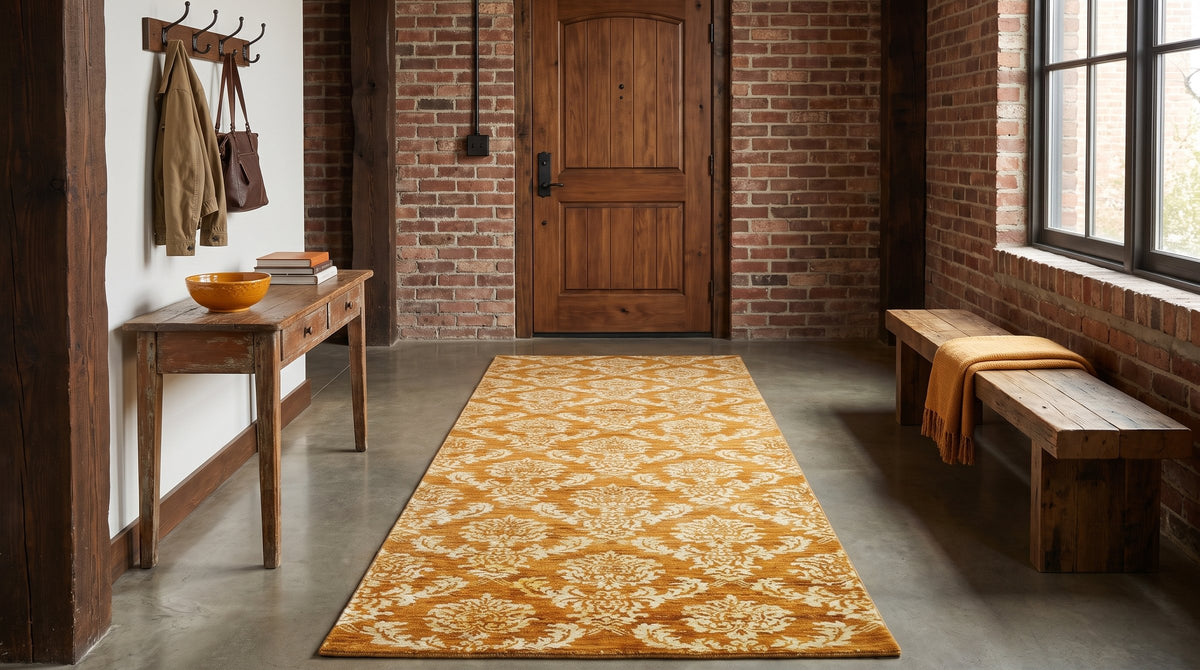 Rustic Bespoke Brown Hand Knotted Afghan Wool Rug in a entryway