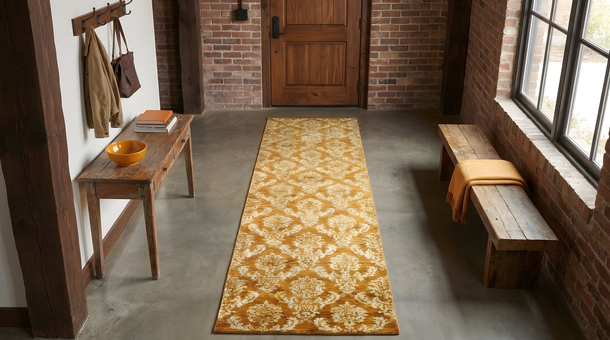 Rustic Bespoke Brown Hand Knotted Afghan Wool Rug in a entryway