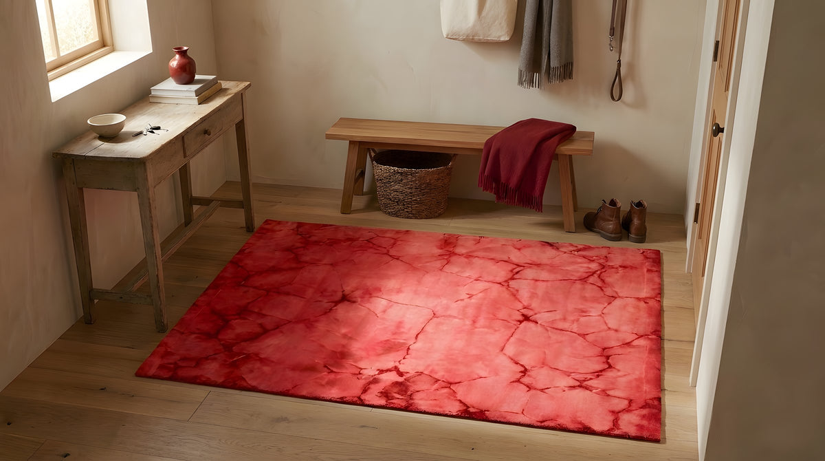 Sarrah Giselle Pink Hand Knotted Wool Rug in a entryway