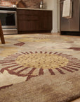 Serene Timeless Brown Hand Knotted Wool Rug in a kitchen