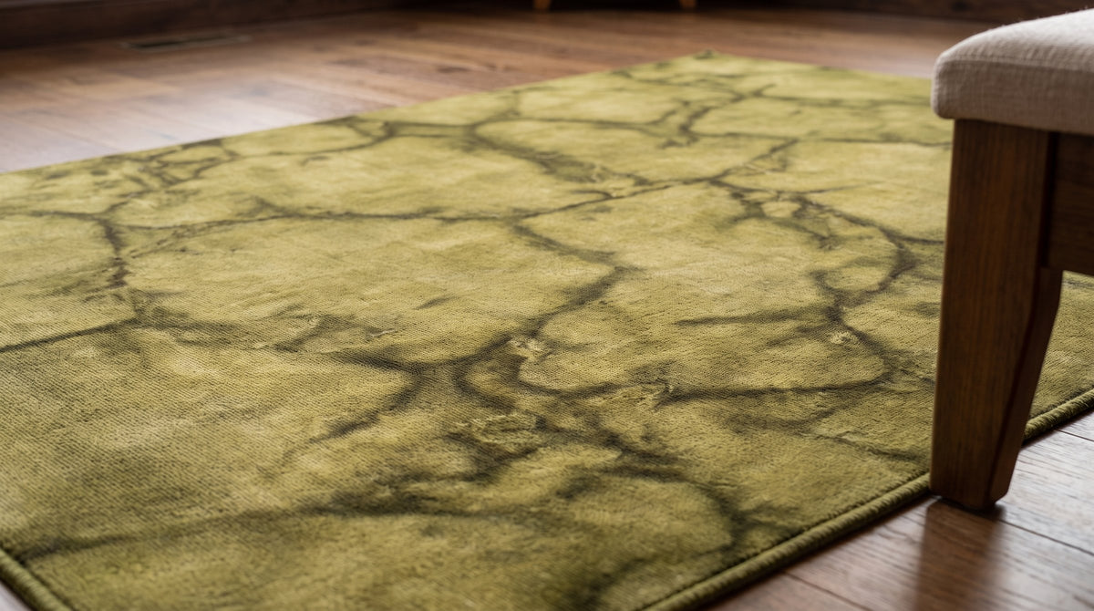 Sleek Cozy Green Hand Knotted Wool Rug in a bedroom