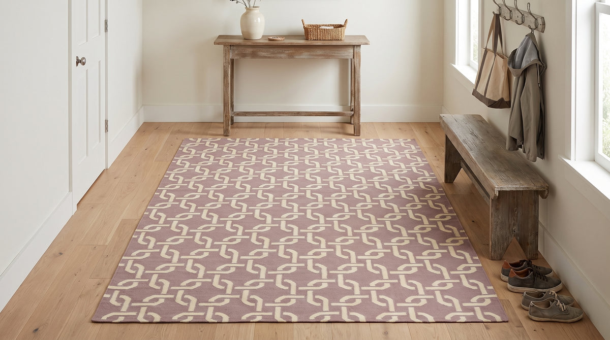 Sloane Cozy Pink Flatweave Wool Rug in a entryway