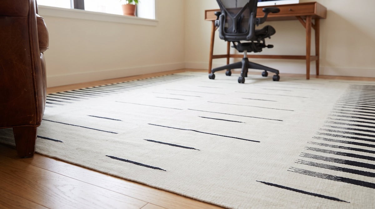 Sloane Majestic Gray and Ivory Flatweave Wool Rug in a home office