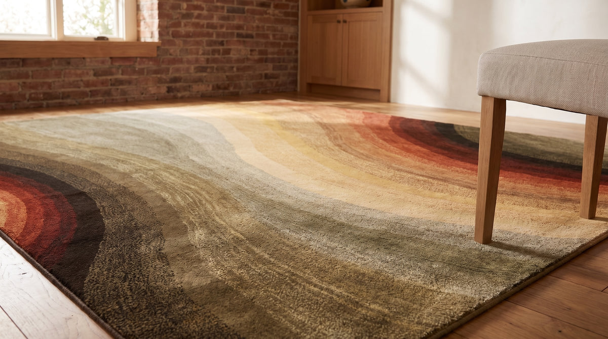 Stylish Sloane Multicolor Hand Tufted Wool Rug in a dining room