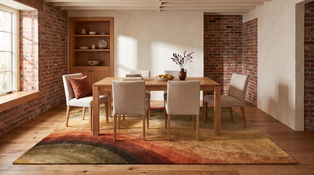 Stylish Sloane Multicolor Hand Tufted Wool Rug in a dining room